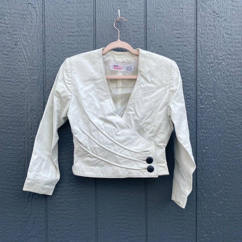 Vintage Avon White Leather Moto Jacket